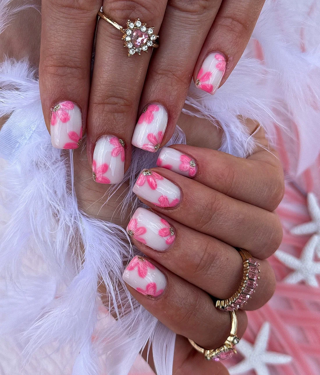 Pink floral nail art