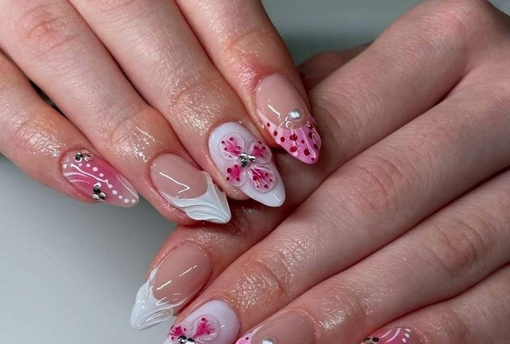 Pink blossom nail art